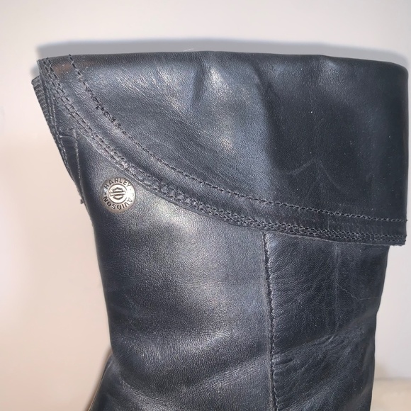 Harley Davidson Black Heeled Leather Boots 5.5 - Picture 8 of 14